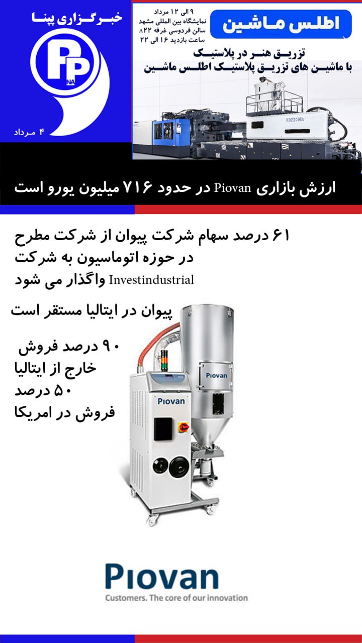 61 درصد سهام شرکت piovan پیوان واگذار می شود